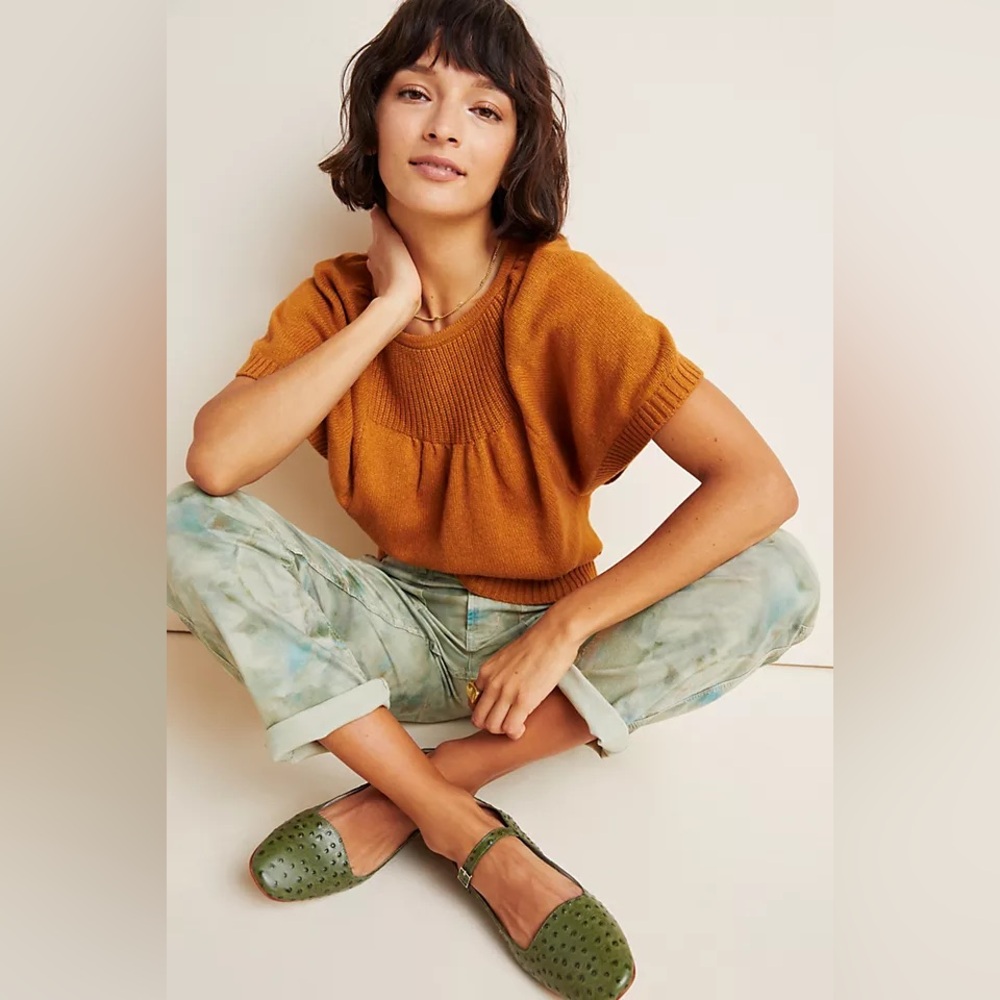 Anthropologie Belle Flutter Sweater Mustard Brown Large
